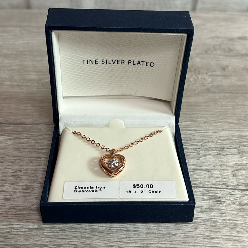 14K Gold Over Silver Plated Nickle Free CZ Pendant Heart Necklace